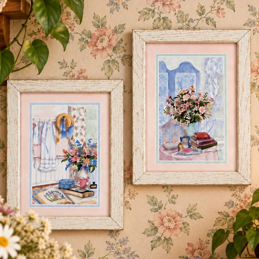 Shabby Chic Grannycore Cottagecore Floral Wall Art Set 2 Vintage Ilene Lane 1991